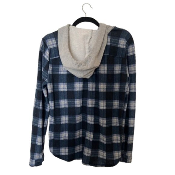 Polly & Esther Blue Flannel Hooded Button Down - Picture 2 of 3